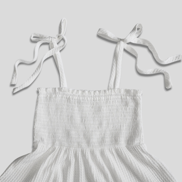 Paper Crane Small White Smocked Tie Strap Peplum Sleeveless Waffle Top - Picture 8 of 16